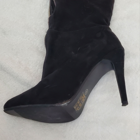 Thigh high front zip faux suede boots - Picture 2 of 8